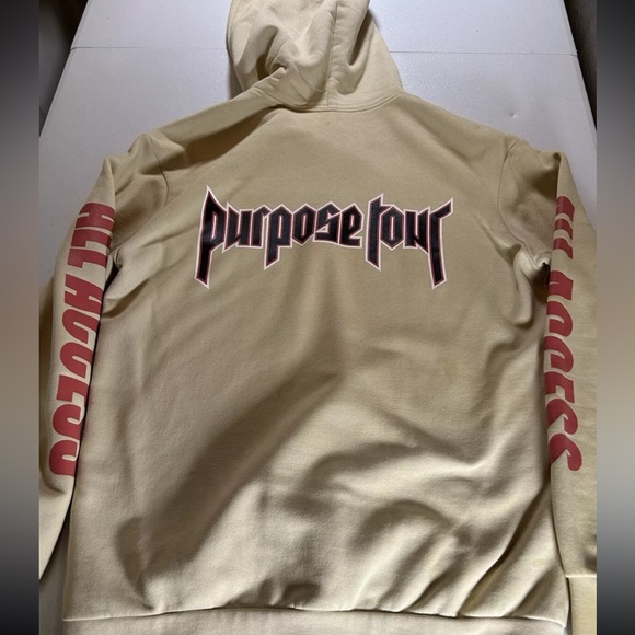 Justin Bieber Purpose World Tour STAFF Hoodie Cream Sweatshirt Men H&M Sz XS - Picture 7 of 9